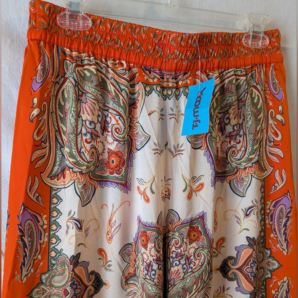 RACHEL ZOE White Orange Satin Wide Leg Pants Small New - Picture 10 of 12